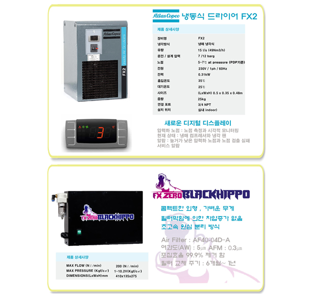Atlas Copco 냉동식 드라이어 FX2 & BLACKHIPPO